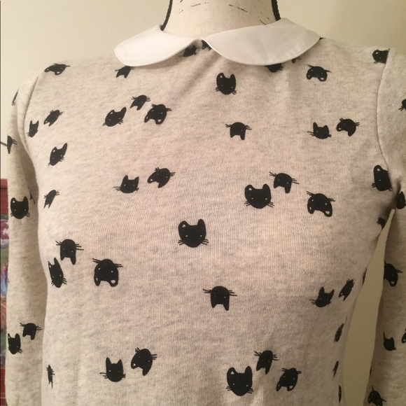 Peter Pan Collar Cat Print Shirt - Picture 2 of 3